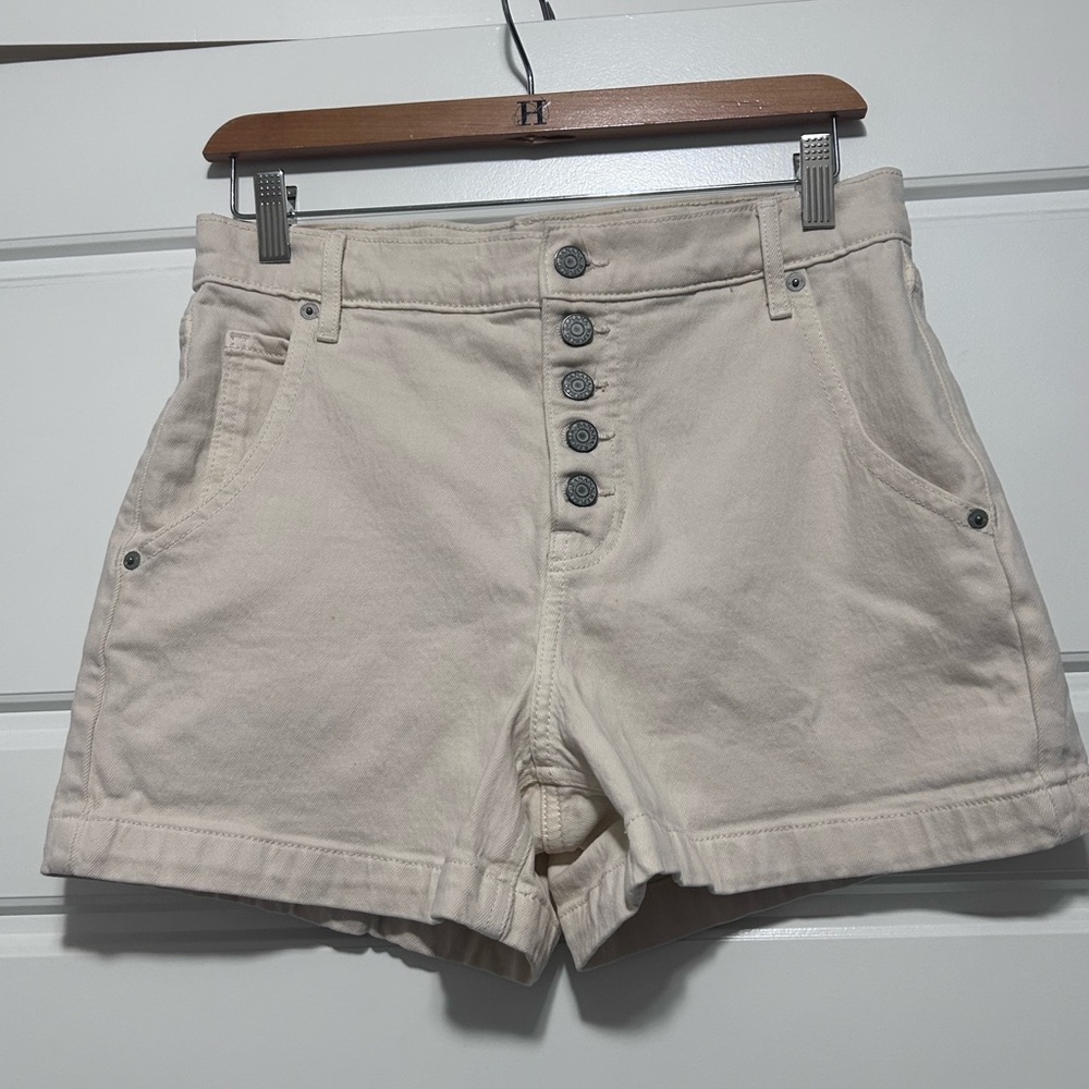 Banana Republic High-Waist Button-Front Shorts — Cream